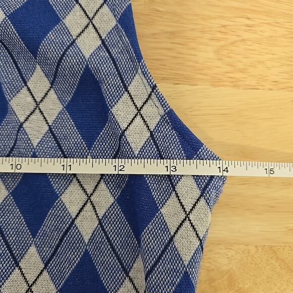 Smythe Argyle Polo Mini Dress‎ Blue Knit Bodycon Preppy Plaid Size Small - Picture 4 of 8
